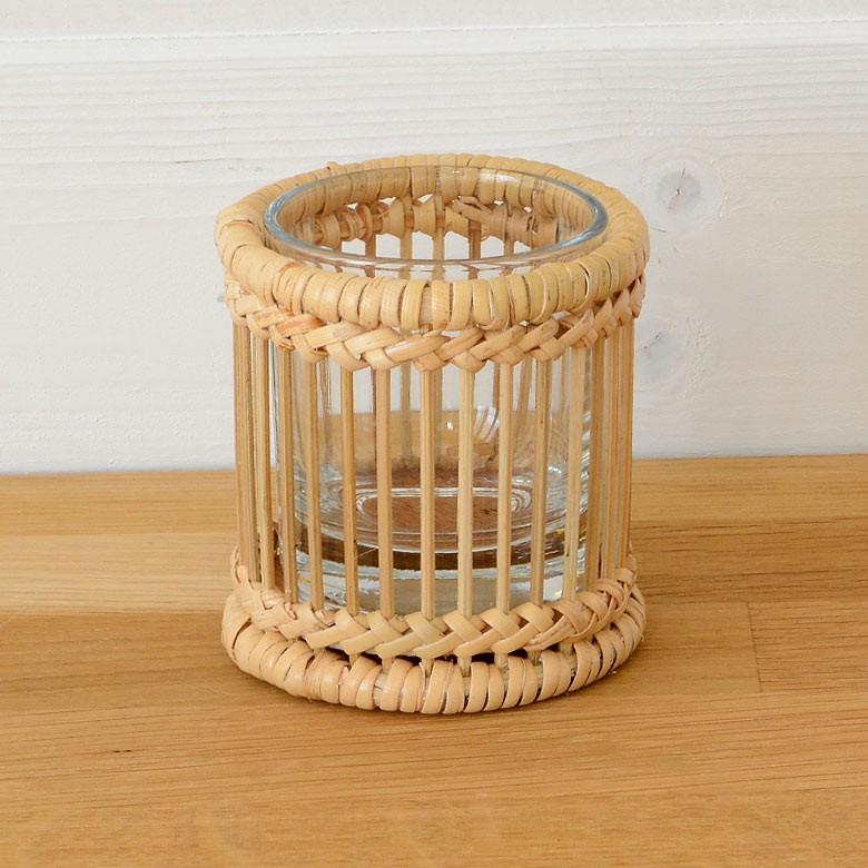 ラタンで編まれたナチュラルキャンドルホルダー アジア工房 12700 | ELEMENTS（インテリア）