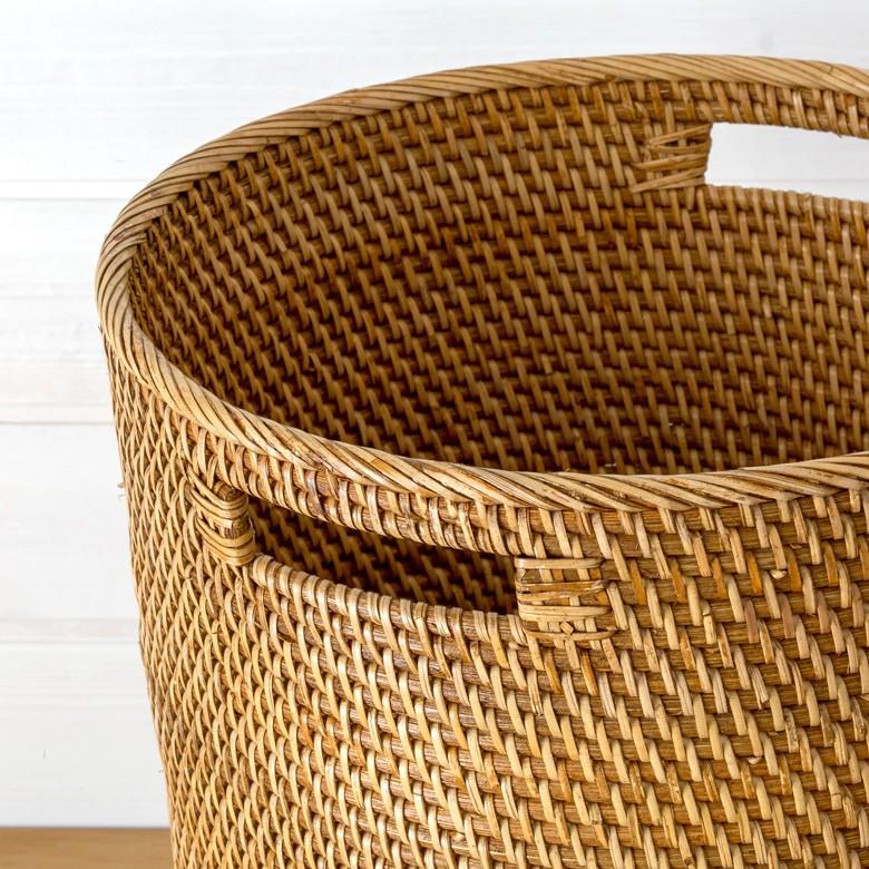 ゴミ箱 ごみ箱 ダストボックス おしゃれ 天然素材 ラタン製 プランターカバー バスケット かご ナチュラル ハンドル付き 丸型 円形 持ち手 アジア工房 12845a | ELEMENTS（インテリア） | 02
