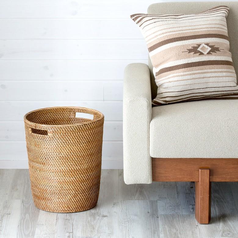 ゴミ箱 ごみ箱 ダストボックス おしゃれ 天然素材 ラタン製 プランターカバー バスケット かご ナチュラル ハンドル付き 丸型 円形 持ち手 アジア工房 12845a | ELEMENTS（インテリア） | 04