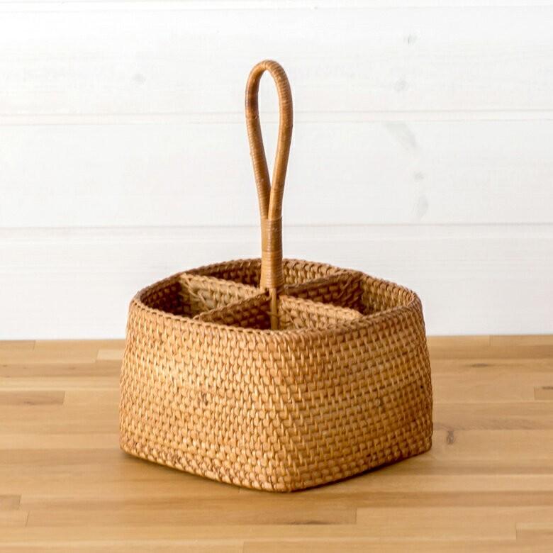 カトラリースタンド カトラリーケース キッチン収納 4分割 ラタン 籐 ナチュラル アジア工房 キッチン用品 12846 | ELEMENTS（インテリア） | 01