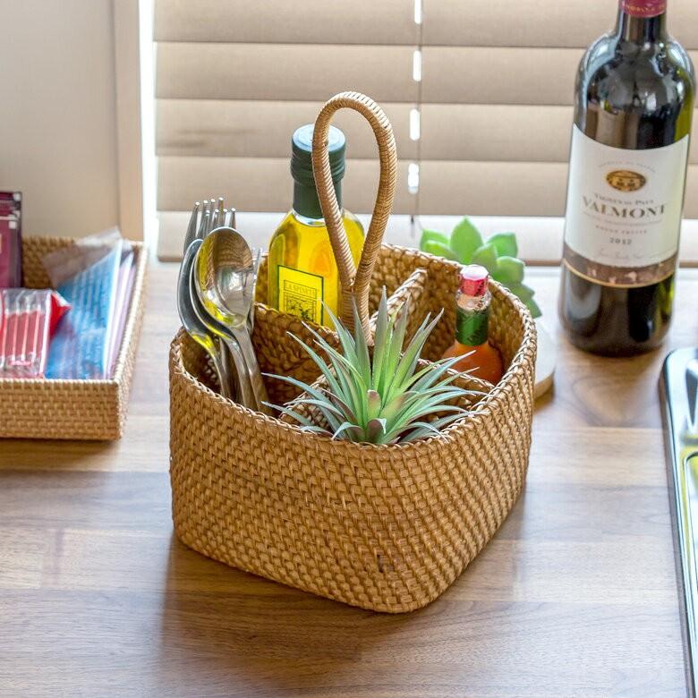 カトラリースタンド カトラリーケース キッチン収納 4分割 ラタン 籐 ナチュラル アジア工房 キッチン用品 12846 | ELEMENTS（インテリア） | 03