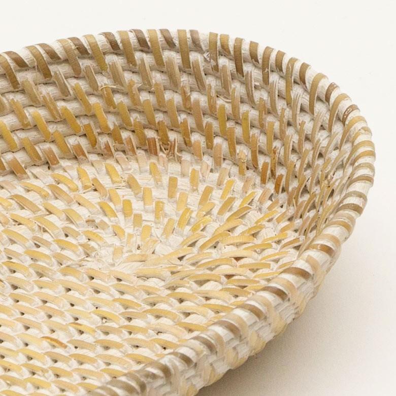トレイ ラタン製 ホワイトウォッシュ 楕円形 かごバスケット デコレーショントレイ 小物収納 小物入れ カトラリーケース アジアン雑貨 13463 | ブランド登録なし | 01