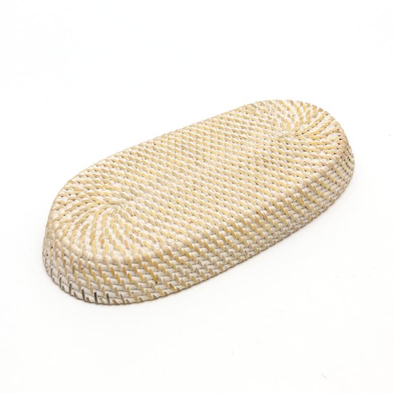 トレイ ラタン製 ホワイトウォッシュ 楕円形 かごバスケット デコレーショントレイ 小物収納 小物入れ カトラリーケース アジアン雑貨 13463 | ブランド登録なし | 11