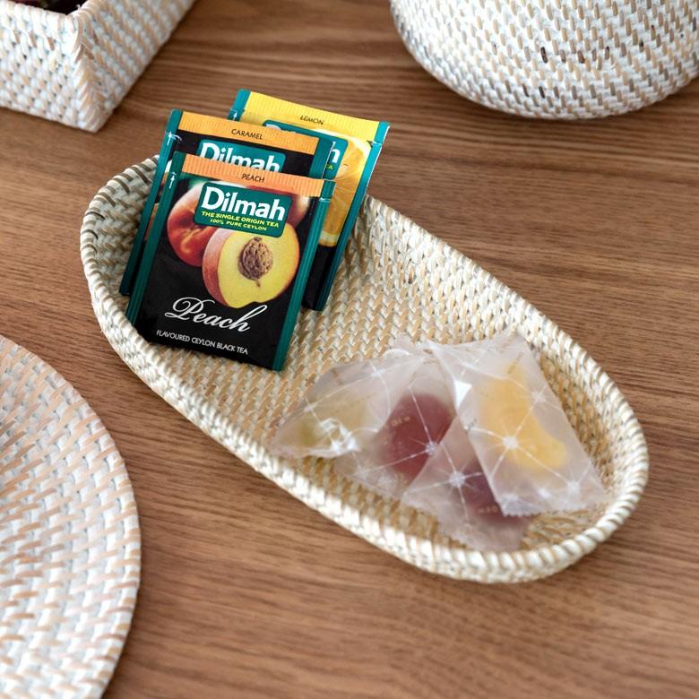 トレイ ラタン製 ホワイトウォッシュ 楕円形 かごバスケット デコレーショントレイ 小物収納 小物入れ カトラリーケース アジアン雑貨 13463 | ブランド登録なし | 04