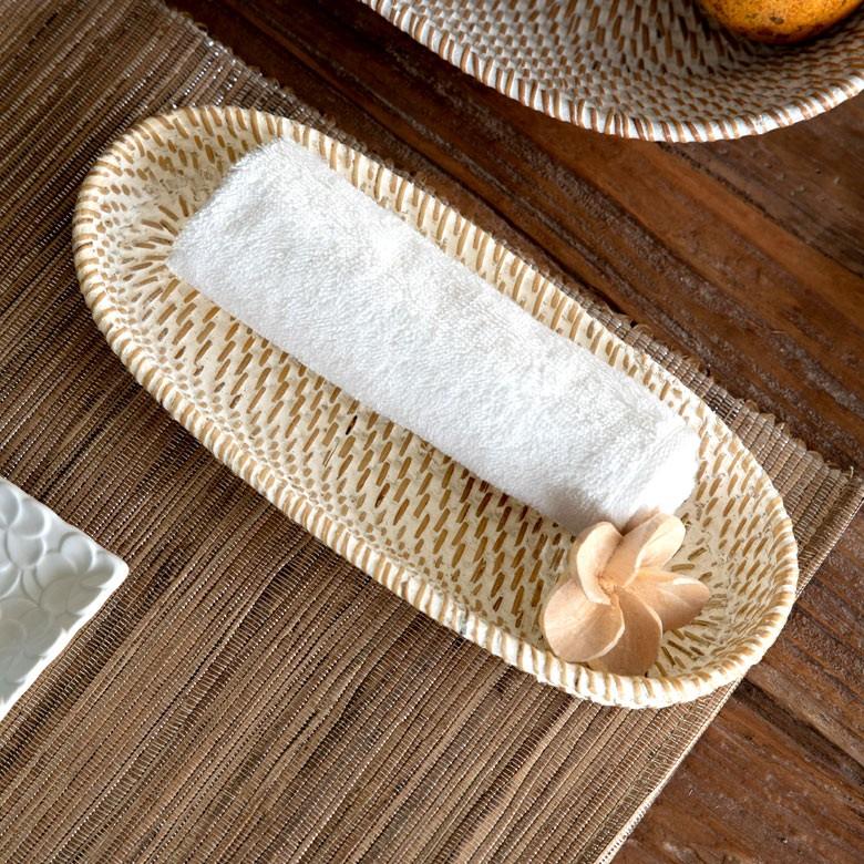 トレイ ラタン製 ホワイトウォッシュ 楕円形 かごバスケット デコレーショントレイ 小物収納 小物入れ カトラリーケース アジアン雑貨 13463 | ブランド登録なし | 07