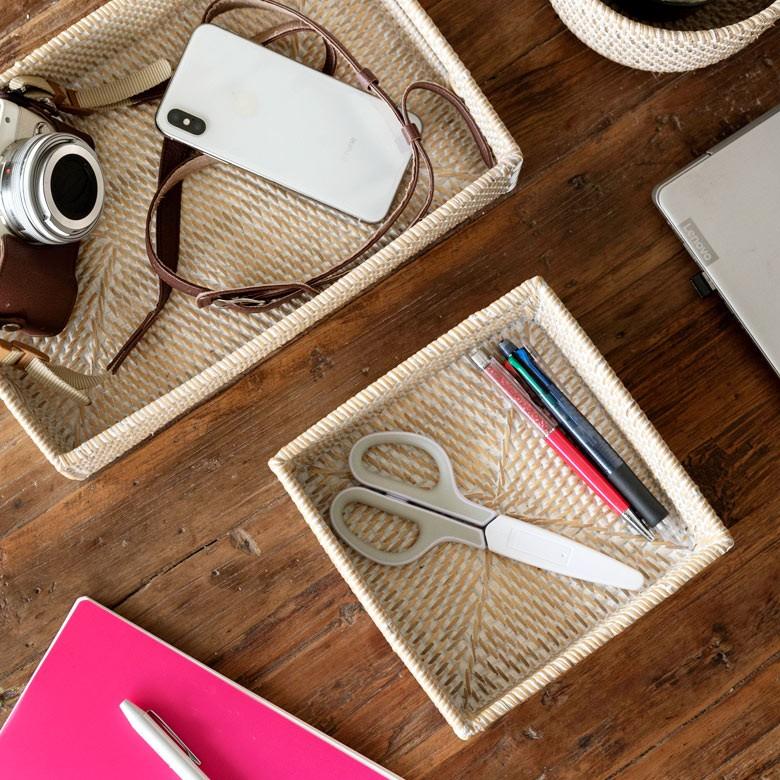 収納バスケット ラタン製 ホワイトウォッシュ 正方形 スクエア型 収納バスケット 小物収納 ラタンバスケット 小物入れ アジアン雑貨 13464 | ブランド登録なし | 10