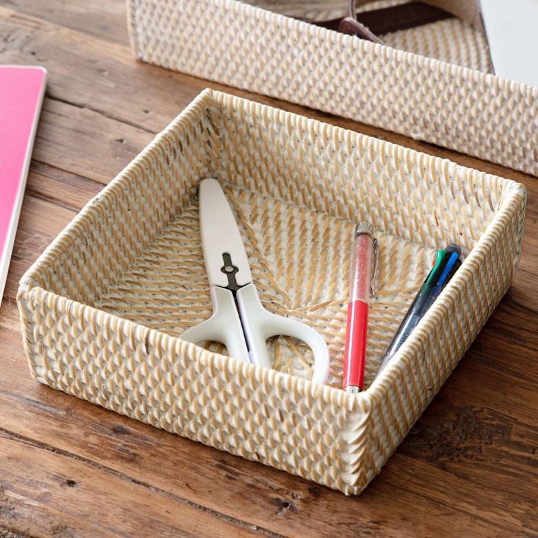 収納バスケット ラタン製 ホワイトウォッシュ 正方形 スクエア型 収納バスケット 小物収納 ラタンバスケット 小物入れ アジアン雑貨 13464 | ブランド登録なし | 06