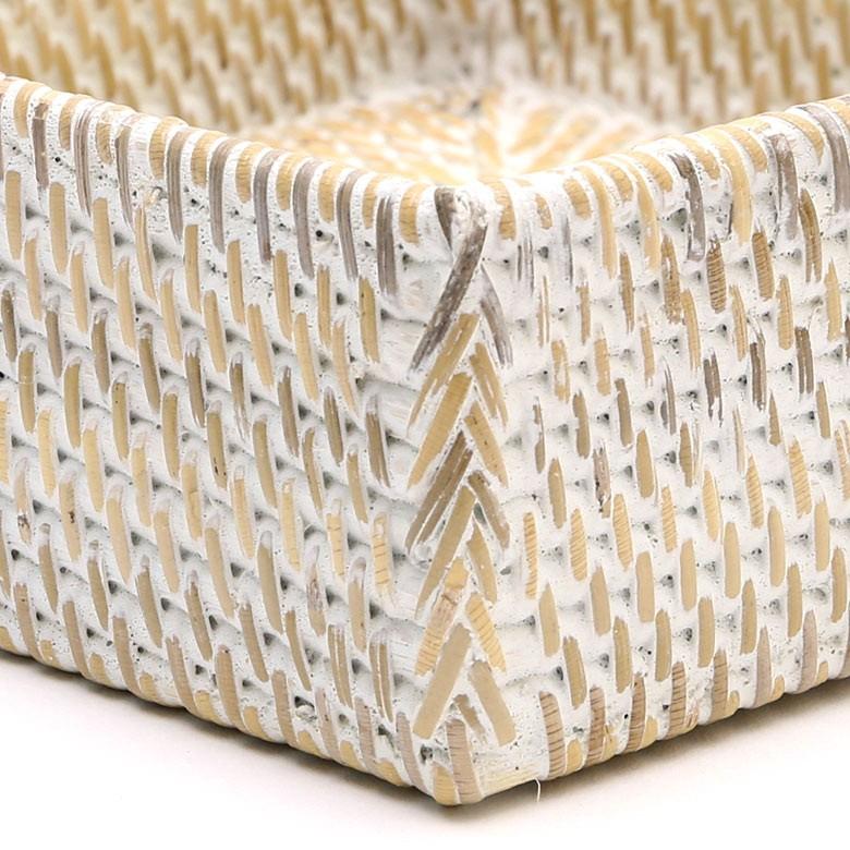 収納バスケット ラタン製 ホワイトウォッシュ 正方形 スクエア型