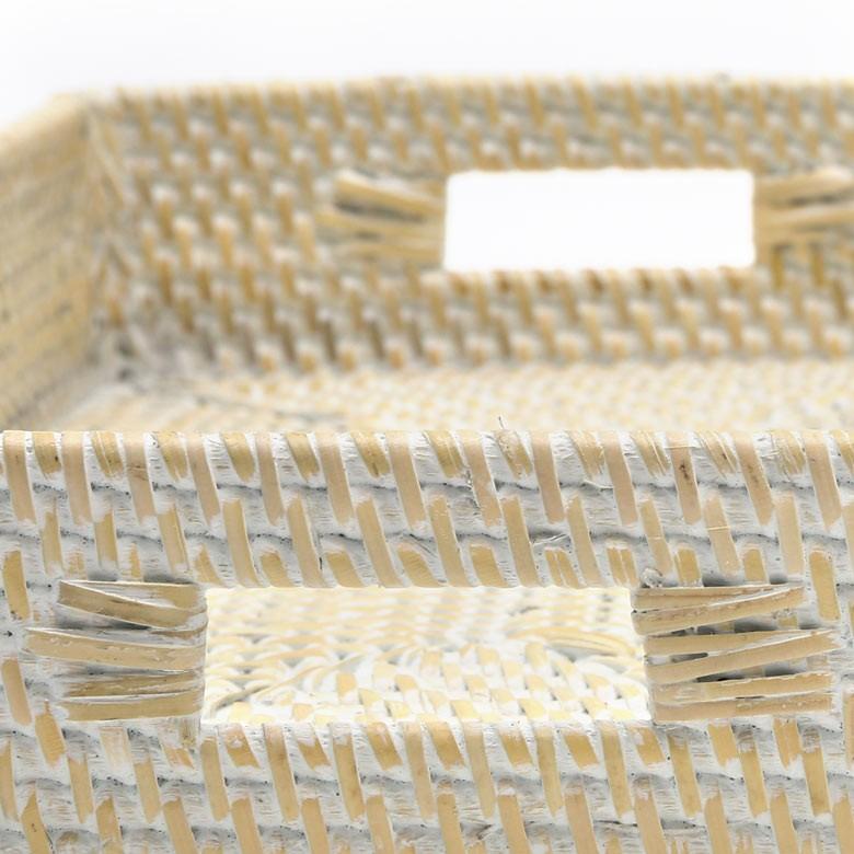 トレイ ラタン製 ホワイトウォッシュ 持ち手付き スクエア型 デコレーショントレイ 小物収納 小物入れ ラタンバスケット お盆 籐 アジアン雑貨 13465 | ブランド登録なし | 11