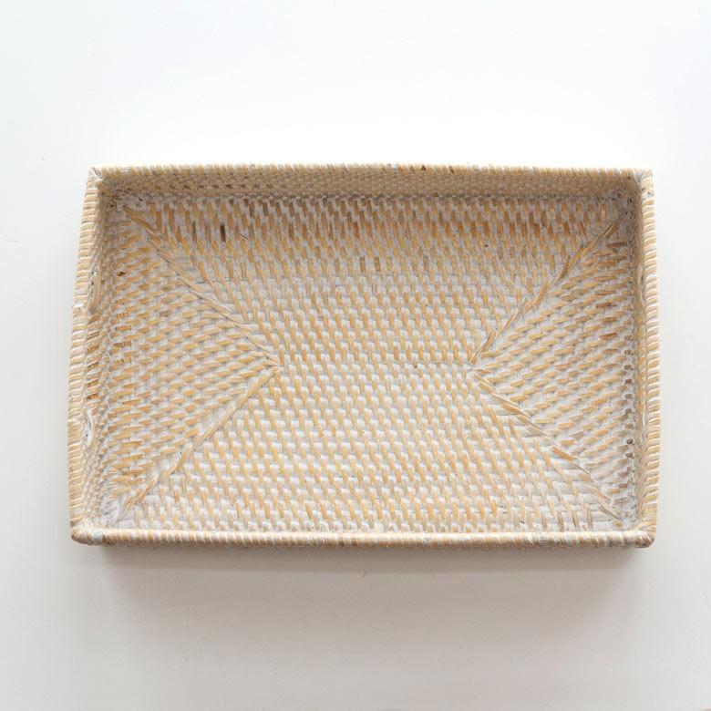 トレイ ラタン製 ホワイトウォッシュ 持ち手付き スクエア型 デコレーショントレイ 小物収納 小物入れ ラタンバスケット お盆 籐 アジアン雑貨 13465 | ブランド登録なし | 08