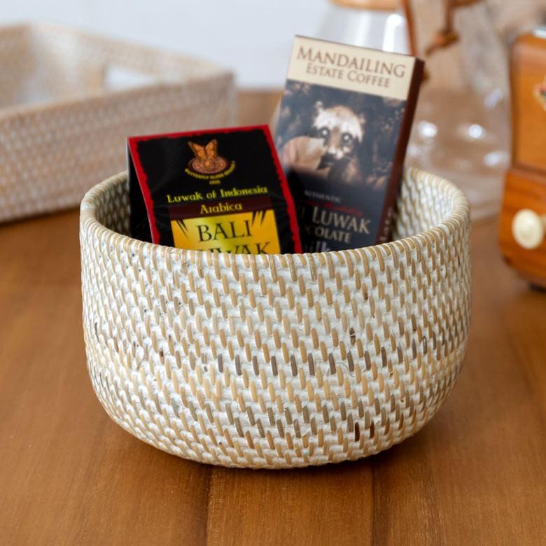 プランターカバー ラタン製 ホワイトウォッシュ 丸型 ラウンドバスケット 植木鉢カバー プランツ 小型プランター 観葉植物 グリーン アジアン雑貨 13466 | ブランド登録なし