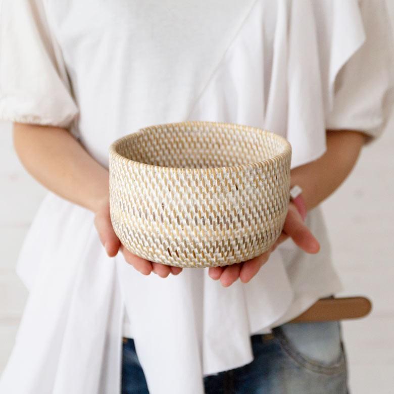 プランターカバー ラタン製 ホワイトウォッシュ 丸型 ラウンドバスケット 植木鉢カバー プランツ 小型プランター 観葉植物 グリーン アジアン雑貨 13466 | ブランド登録なし | 05