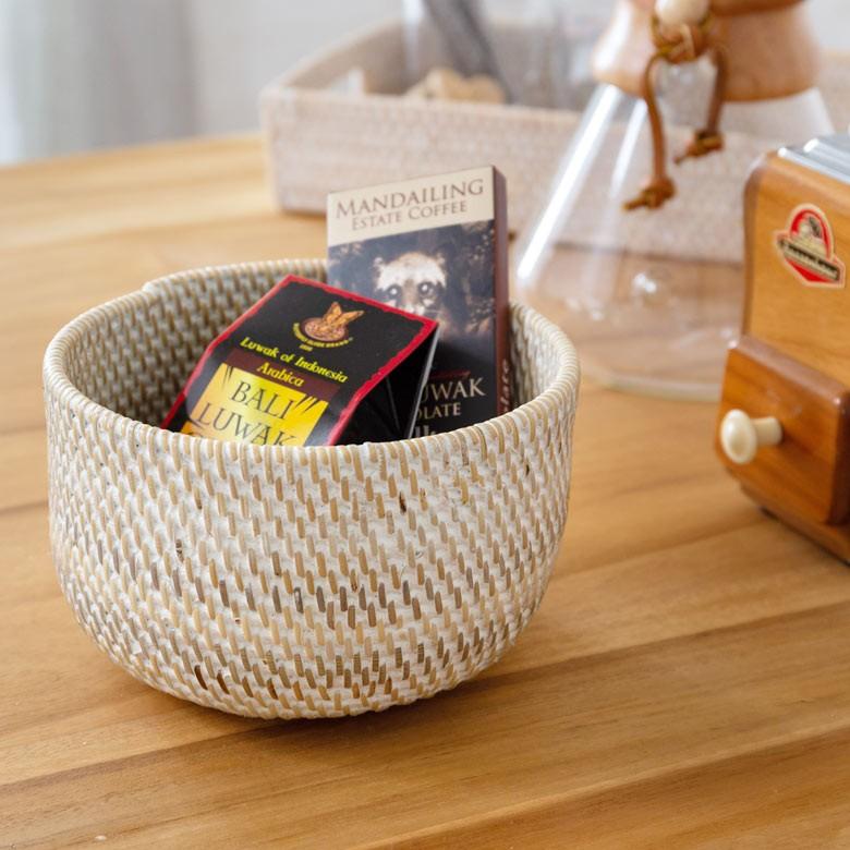 プランターカバー ラタン製 ホワイトウォッシュ 丸型 ラウンドバスケット 植木鉢カバー プランツ 小型プランター 観葉植物 グリーン アジアン雑貨 13466 | ブランド登録なし | 06