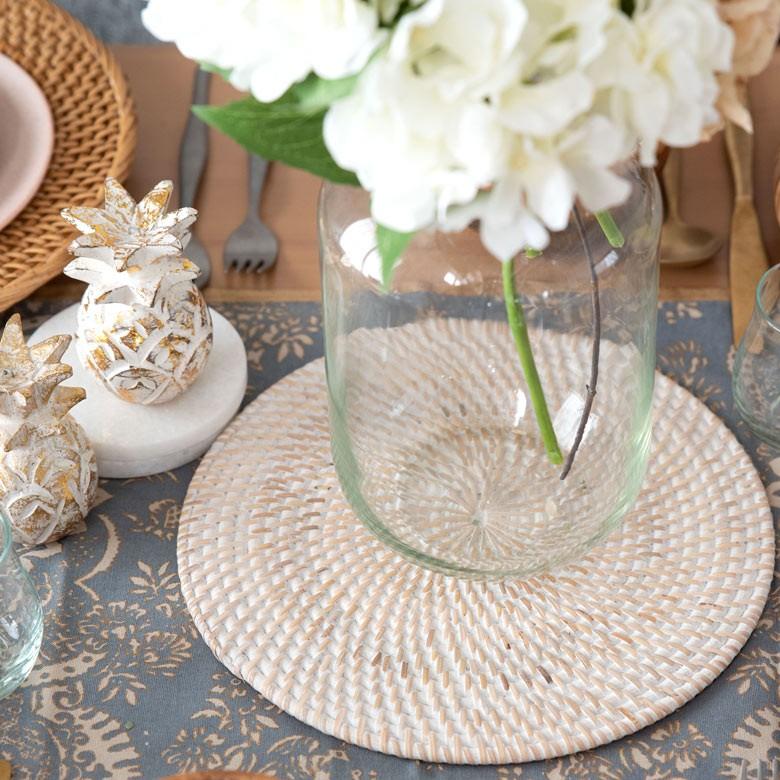 ランチョンマット ラタン製 ホワイトウォッシュ 丸形 プレイスマット キッチン雑貨  テーブルコーディネート テーブルマット アジアン雑貨 カフェ風 13472 | ブランド登録なし | 11