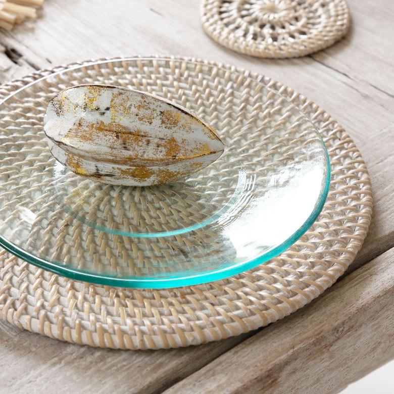ランチョンマット ラタン製 ホワイトウォッシュ 丸形 プレイスマット キッチン雑貨  テーブルコーディネート テーブルマット アジアン雑貨 カフェ風 13472 | ブランド登録なし | 13