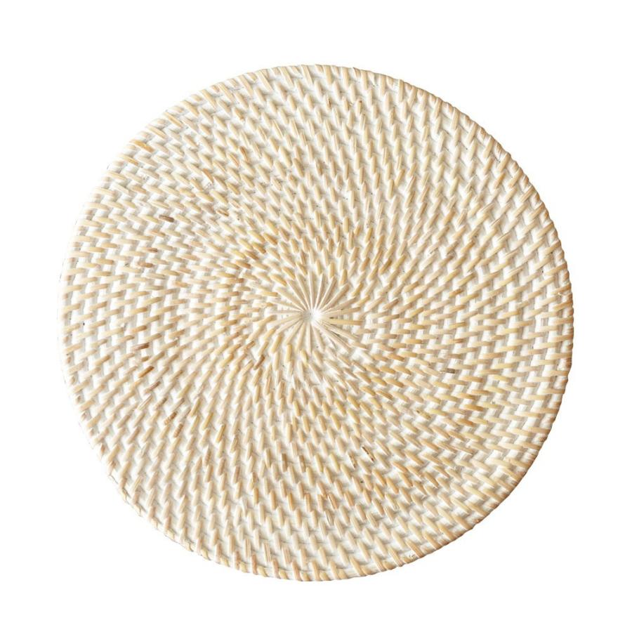 ランチョンマット ラタン製 ホワイトウォッシュ 丸形 プレイスマット キッチン雑貨  テーブルコーディネート テーブルマット アジアン雑貨 カフェ風 13472 | ブランド登録なし | 16
