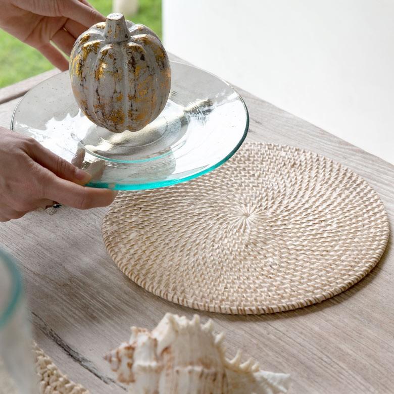 ランチョンマット ラタン製 ホワイトウォッシュ 丸形 プレイスマット キッチン雑貨  テーブルコーディネート テーブルマット アジアン雑貨 カフェ風 13472 | ブランド登録なし | 02