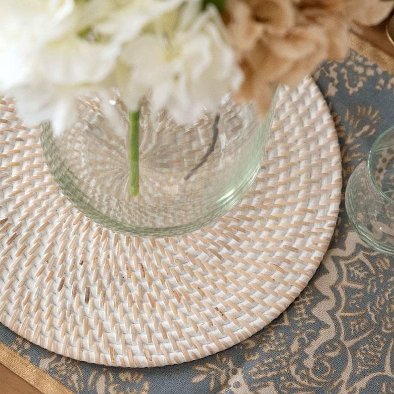 ランチョンマット ラタン製 ホワイトウォッシュ 丸形 プレイスマット キッチン雑貨  テーブルコーディネート テーブルマット アジアン雑貨 カフェ風 13472 | ブランド登録なし | 04