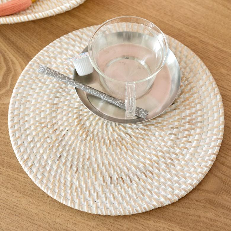 ランチョンマット ラタン製 ホワイトウォッシュ 丸形 プレイスマット キッチン雑貨  テーブルコーディネート テーブルマット アジアン雑貨 カフェ風 13472 | ブランド登録なし | 07