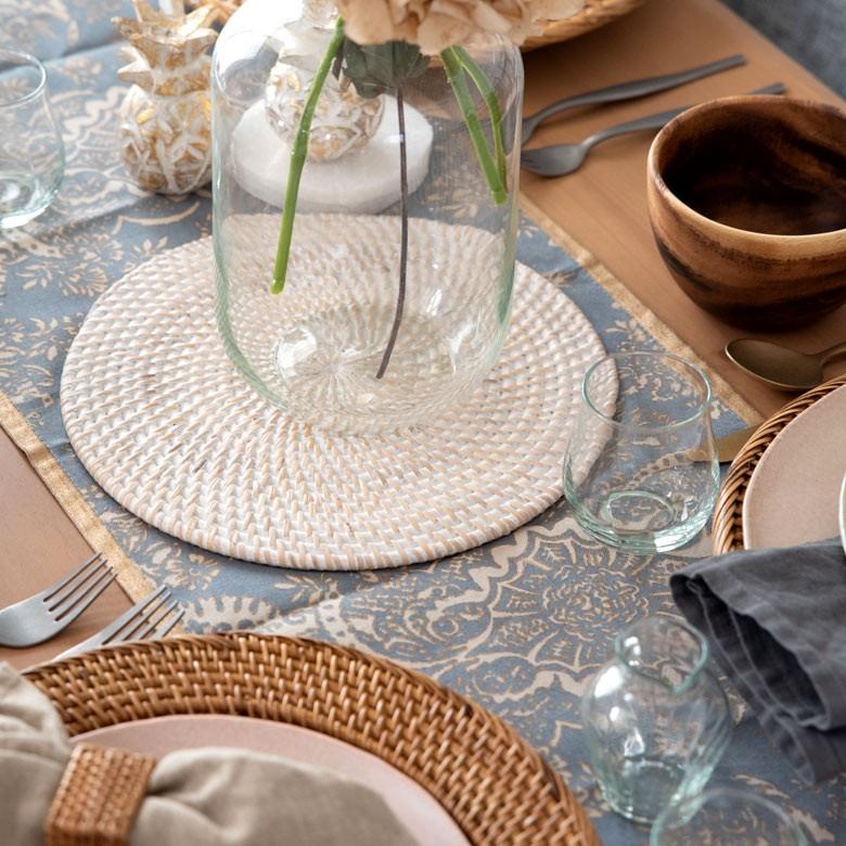 ランチョンマット ラタン製 ホワイトウォッシュ 丸形 プレイスマット キッチン雑貨  テーブルコーディネート テーブルマット アジアン雑貨 カフェ風 13472 | ブランド登録なし | 08