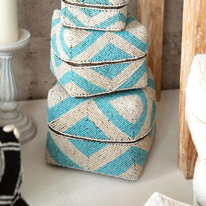 小物入れ L 蓋つき ビーズ製 バスケット 収納 ダイヤ柄 アジアン雑貨 Lサイズ アクセサリーボックス ソカシ フタ付きケース ブルー おしゃれ 13532-l | ブランド登録なし | 12