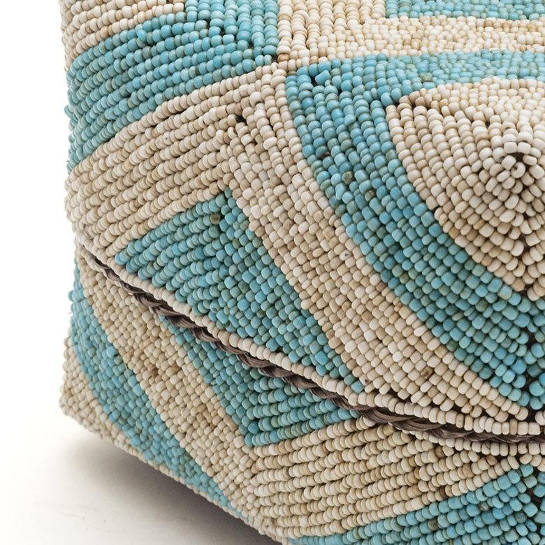 小物入れ L 蓋つき ビーズ製 バスケット 収納 ダイヤ柄 アジアン雑貨 Lサイズ アクセサリーボックス ソカシ フタ付きケース ブルー おしゃれ 13532-l | ブランド登録なし | 01