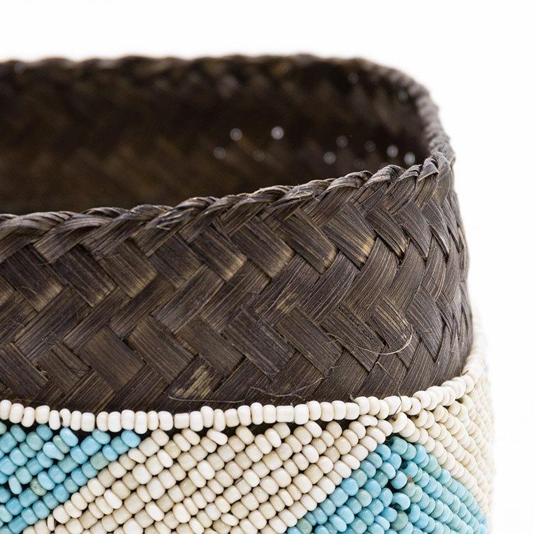 小物入れ L 蓋つき ビーズ製 バスケット 収納 ダイヤ柄 アジアン雑貨 Lサイズ アクセサリーボックス ソカシ フタ付きケース ブルー おしゃれ 13532-l | ブランド登録なし | 05