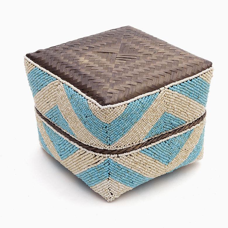 小物入れ L 蓋つき ビーズ製 バスケット 収納 ダイヤ柄 アジアン雑貨 Lサイズ アクセサリーボックス ソカシ フタ付きケース ブルー おしゃれ 13532-l | ブランド登録なし | 06