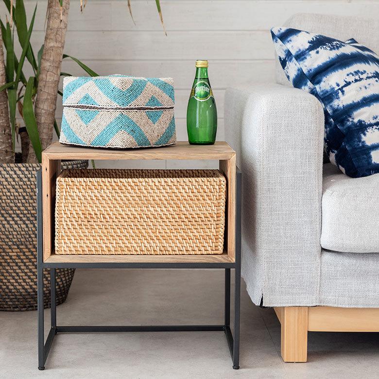 小物入れ L 蓋つき ビーズ製 バスケット 収納 ダイヤ柄 アジアン雑貨 Lサイズ アクセサリーボックス ソカシ フタ付きケース ブルー おしゃれ 13532-l | ブランド登録なし | 07