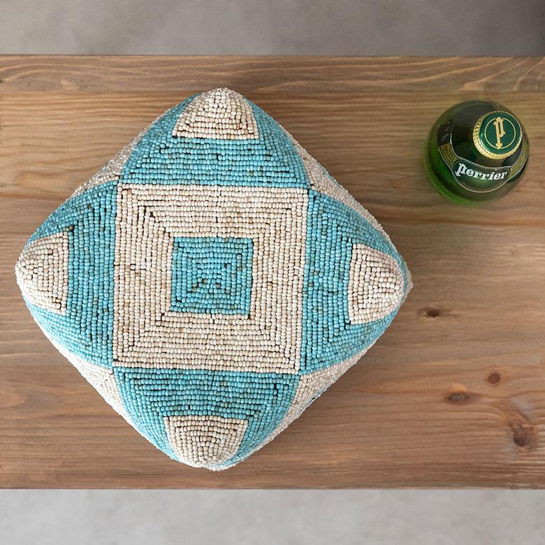 小物入れ L 蓋つき ビーズ製 バスケット 収納 ダイヤ柄 アジアン雑貨 Lサイズ アクセサリーボックス ソカシ フタ付きケース ブルー おしゃれ 13532-l | ブランド登録なし | 09