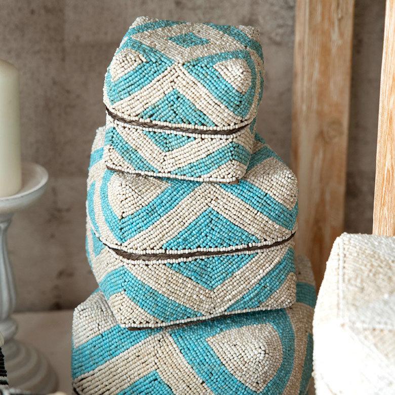 小物入れ M 蓋つき ビーズ製 バスケット 収納 ダイヤ柄 アジアン雑貨 Mサイズ アクセサリーボックス ソカシ フタ付きケース ブルー おしゃれ 13532-m | ブランド登録なし | 12