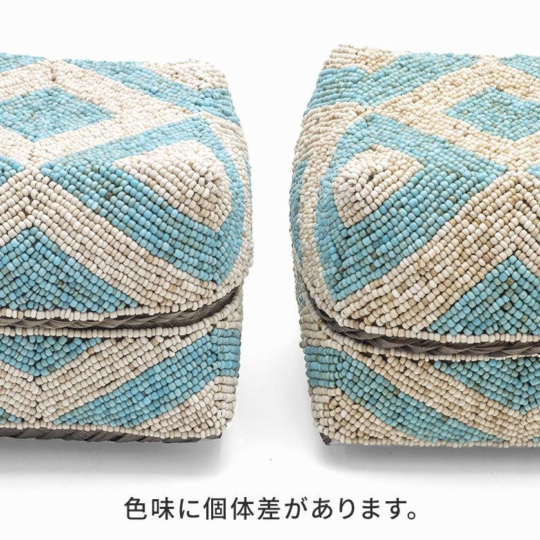 小物入れ M 蓋つき ビーズ製 バスケット 収納 ダイヤ柄 アジアン雑貨 Mサイズ アクセサリーボックス ソカシ フタ付きケース ブルー おしゃれ 13532-m | ブランド登録なし | 15