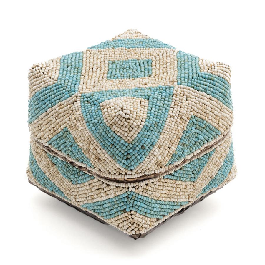 小物入れ M 蓋つき ビーズ製 バスケット 収納 ダイヤ柄 アジアン雑貨 Mサイズ アクセサリーボックス ソカシ フタ付きケース ブルー おしゃれ 13532-m | ブランド登録なし | 19