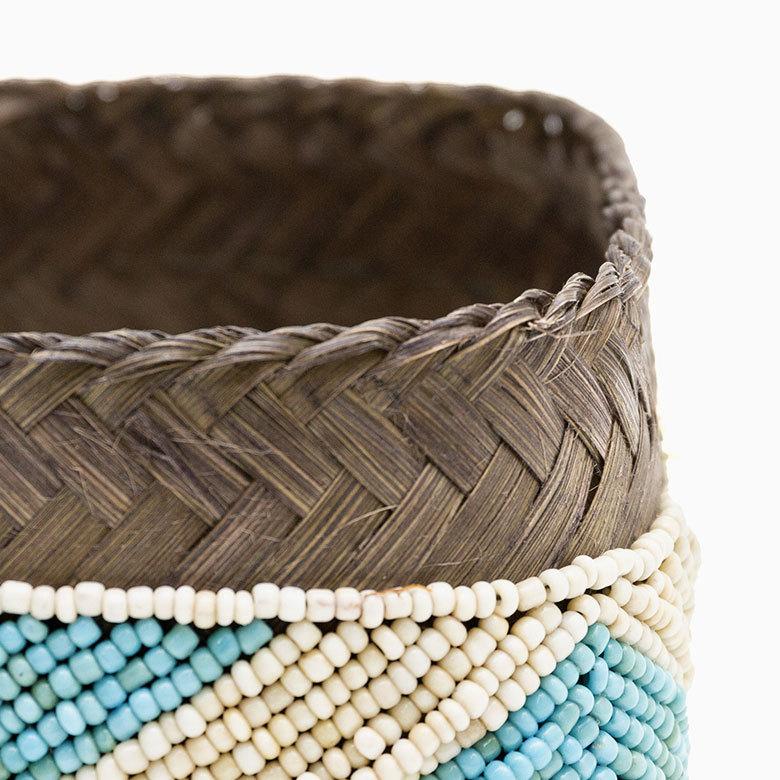 小物入れ M 蓋つき ビーズ製 バスケット 収納 ダイヤ柄 アジアン雑貨 Mサイズ アクセサリーボックス ソカシ フタ付きケース ブルー おしゃれ 13532-m | ブランド登録なし | 05