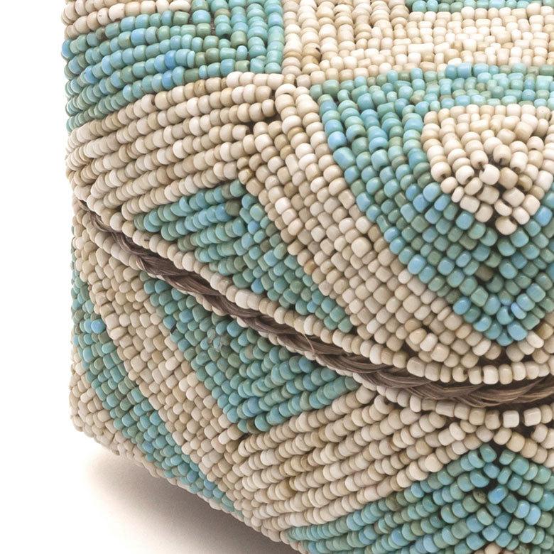 小物入れ S 蓋つき ビーズ製 バスケット 収納 ダイヤ柄 アジアン