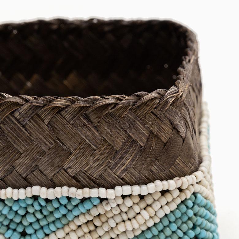 小物入れ S 蓋つき ビーズ製 バスケット 収納 ダイヤ柄 アジアン雑貨 Sサイズ アクセサリーボックス ソカシ フタ付きケース ブルー おしゃれ 13532-s | ブランド登録なし | 05