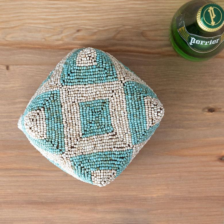 小物入れ S 蓋つき ビーズ製 バスケット 収納 ダイヤ柄 アジアン雑貨 Sサイズ アクセサリーボックス ソカシ フタ付きケース ブルー おしゃれ 13532-s | ブランド登録なし | 09