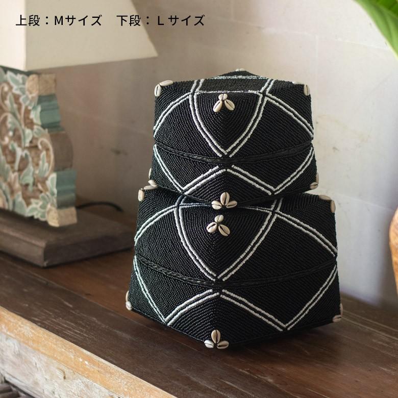 小物入れ 蓋つき ビーズ製 バスケット 収納 ダイヤ柄 アジアン雑貨 Lサイズ アクセサリーボックス ソカシ フタ付きケース ブラック おしゃれ 13533-l | ブランド登録なし | 11
