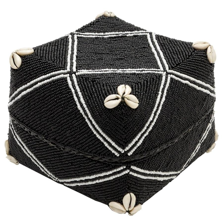 小物入れ 蓋つき ビーズ製 バスケット 収納 ダイヤ柄 アジアン雑貨 Lサイズ アクセサリーボックス ソカシ フタ付きケース ブラック おしゃれ 13533-l | ブランド登録なし | 16