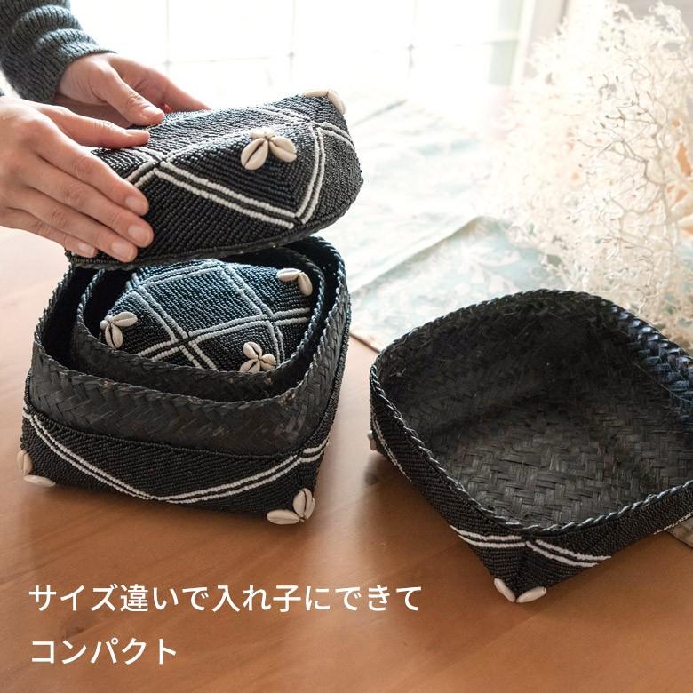 小物入れ 蓋つき ビーズ製 バスケット 収納 ダイヤ柄 アジアン雑貨 Lサイズ アクセサリーボックス ソカシ フタ付きケース ブラック おしゃれ 13533-l | ブランド登録なし | 08