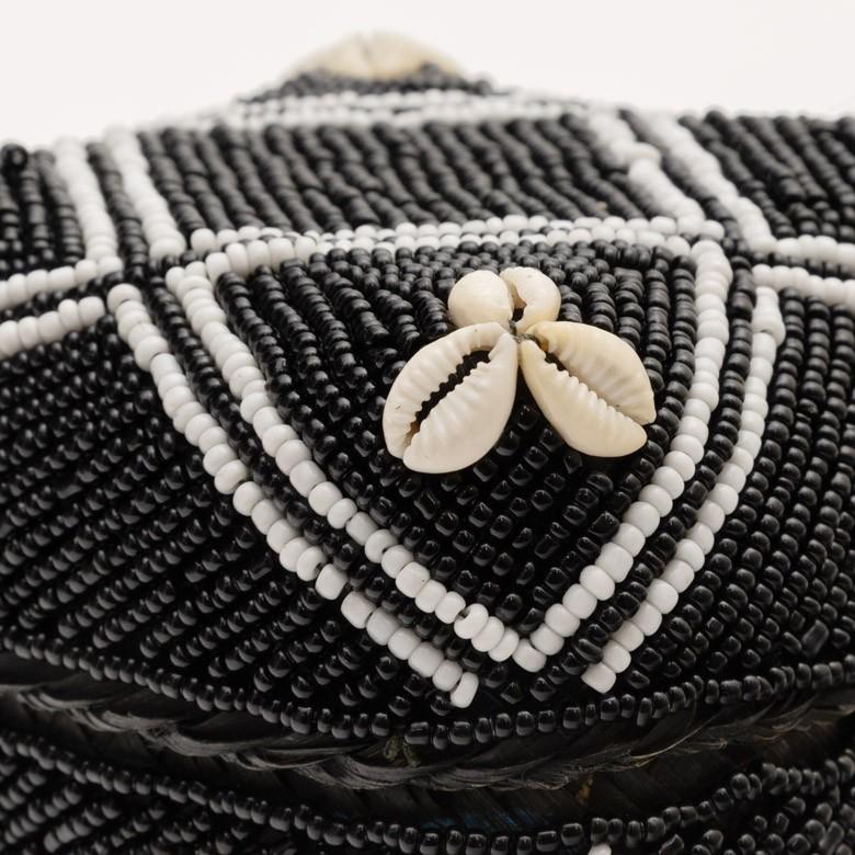 小物入れ 蓋つき ビーズ製 バスケット 収納 ダイヤ柄 アジアン雑貨 Sサイズ アクセサリーボックス ソカシ フタ付きケース ブラック おしゃれ 13533-s | ブランド登録なし | 01