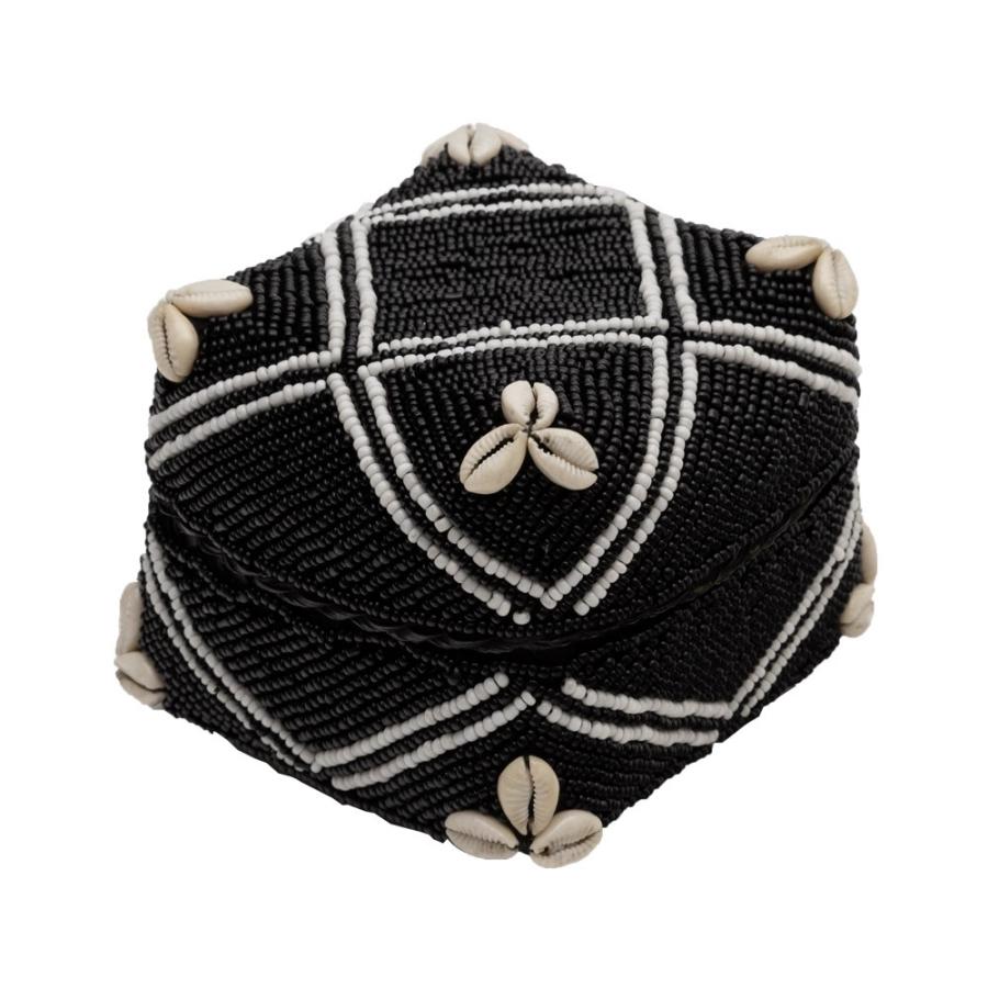 小物入れ 蓋つき ビーズ製 バスケット 収納 ダイヤ柄 アジアン雑貨 Sサイズ アクセサリーボックス ソカシ フタ付きケース ブラック おしゃれ 13533-s | ブランド登録なし | 15