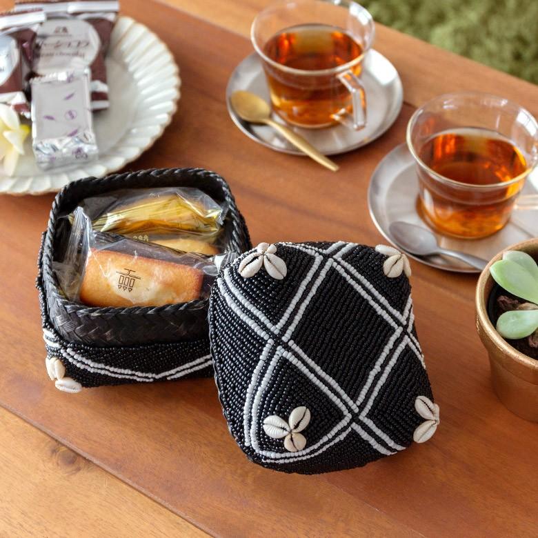 小物入れ 蓋つき ビーズ製 バスケット 収納 ダイヤ柄 アジアン雑貨 Sサイズ アクセサリーボックス ソカシ フタ付きケース ブラック おしゃれ 13533-s | ブランド登録なし | 02