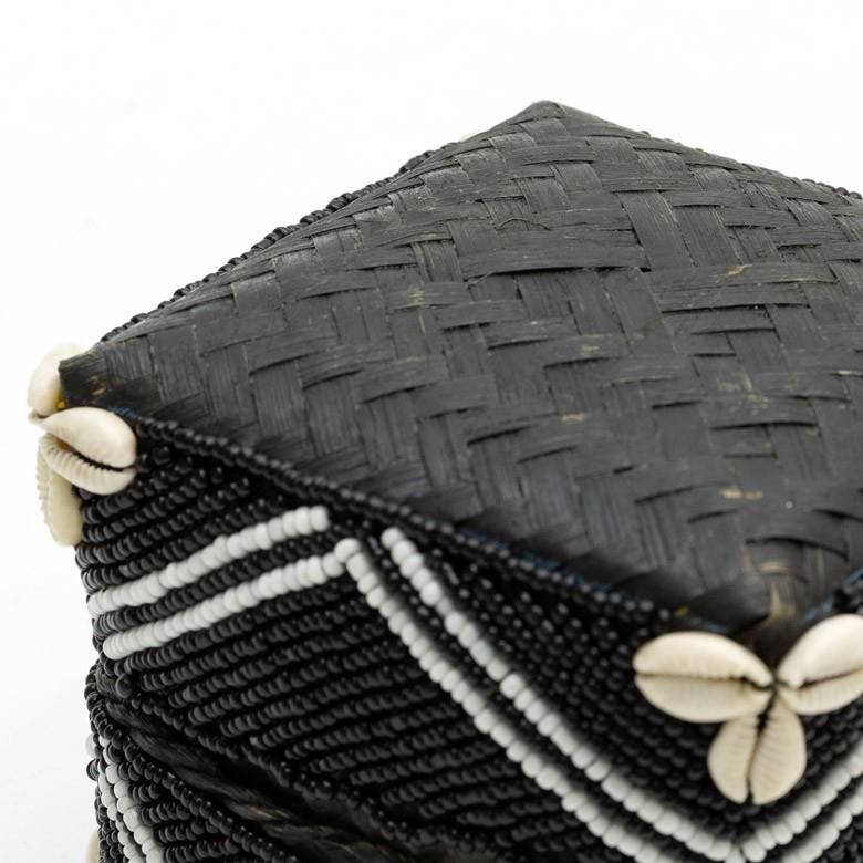 小物入れ 蓋つき ビーズ製 バスケット 収納 ダイヤ柄 アジアン雑貨 Sサイズ アクセサリーボックス ソカシ フタ付きケース ブラック おしゃれ 13533-s | ブランド登録なし | 07