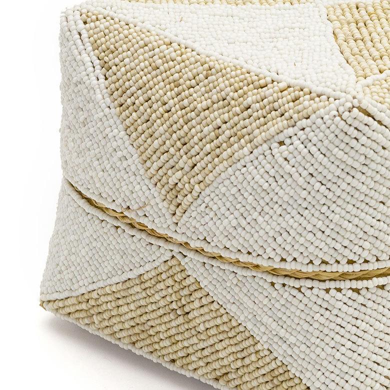 小物入れ 蓋つき ビーズ製 バスケット 収納 ダイヤ柄 アジアン雑貨 Lサイズ アクセサリーボックス ソカシ フタ付きケース ホワイト おしゃれ 13535-l | ブランド登録なし | 01