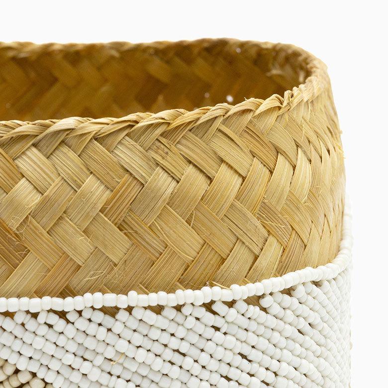 小物入れ 蓋つき ビーズ製 バスケット 収納 ダイヤ柄 アジアン雑貨 Lサイズ アクセサリーボックス ソカシ フタ付きケース ホワイト おしゃれ 13535-l | ブランド登録なし | 05