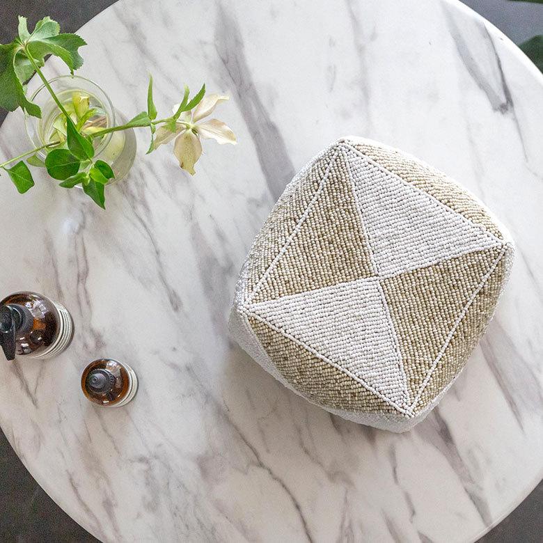 小物入れ 蓋つき ビーズ製 バスケット 収納 ダイヤ柄 アジアン雑貨 Lサイズ アクセサリーボックス ソカシ フタ付きケース ホワイト おしゃれ 13535-l | ブランド登録なし | 09