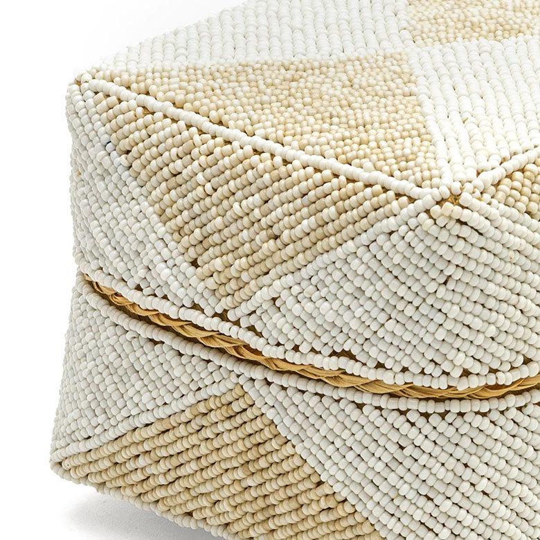 小物入れ 蓋つき ビーズ製 バスケット 収納 ダイヤ柄 アジアン雑貨 Mサイズ アクセサリーボックス ソカシ フタ付きケース ホワイト おしゃれ 13535-m | ブランド登録なし | 01