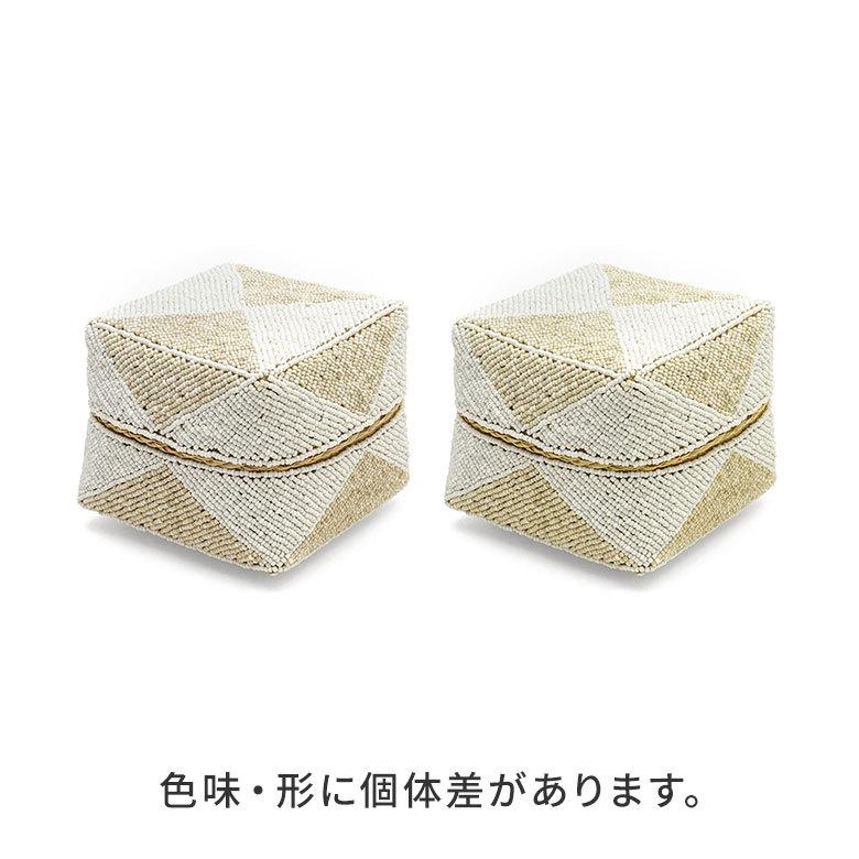 小物入れ 蓋つき ビーズ製 バスケット 収納 ダイヤ柄 アジアン雑貨 Mサイズ アクセサリーボックス ソカシ フタ付きケース ホワイト おしゃれ 13535-m | ブランド登録なし | 16