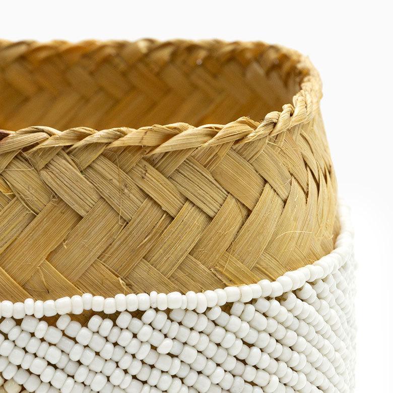 小物入れ 蓋つき ビーズ製 バスケット 収納 ダイヤ柄 アジアン雑貨 Mサイズ アクセサリーボックス ソカシ フタ付きケース ホワイト おしゃれ 13535-m | ブランド登録なし | 05